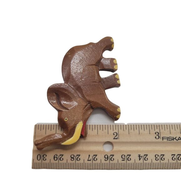 Vtg Hand-Carved Wooden Elephant Pin Brooch With Painted Details Lucky Trunk Up - Picture 3 of 9